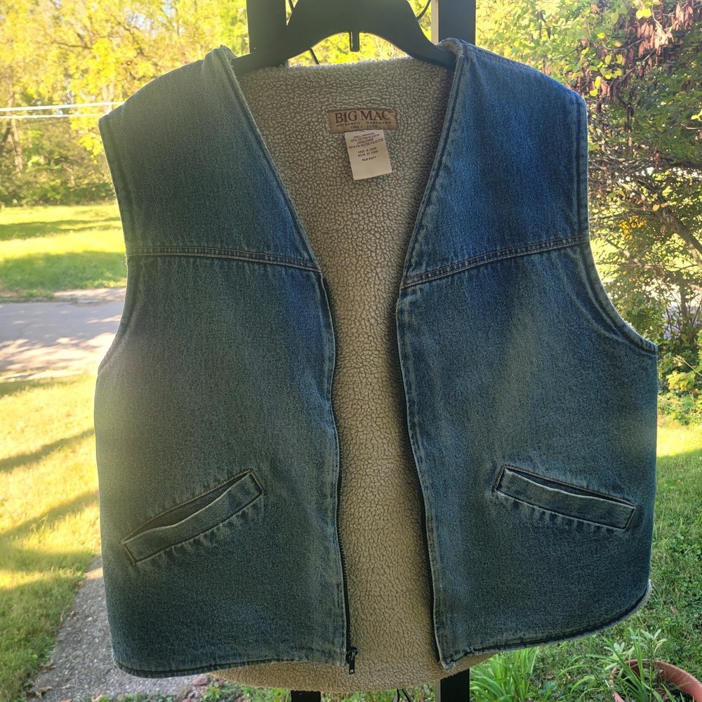 Big Mac Men's Vintage Sherpa Lined Denim Workwear Vest Size XL